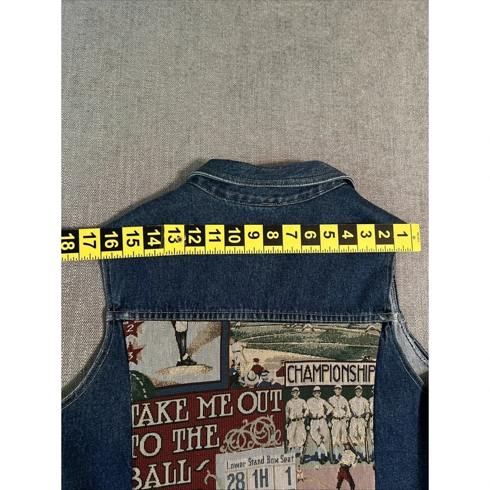 Vintage Denim Vest Women's XL Handmade In USA Baseball Themed Single Stitch 80's